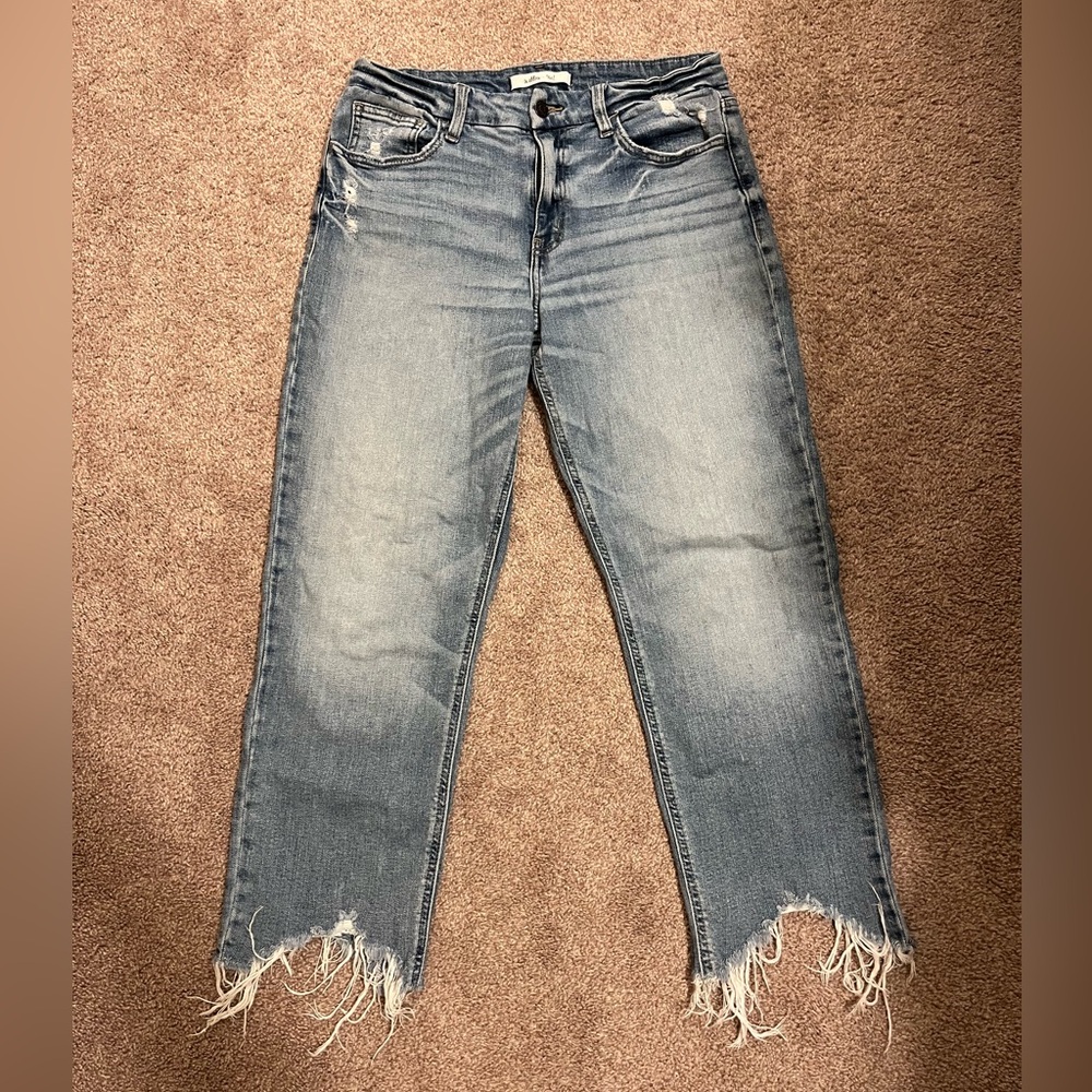 Cropped Frayed Hem Women's Jeans - Light Blue